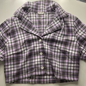 john galt/ brandy melville purple plaid button up crop top one size